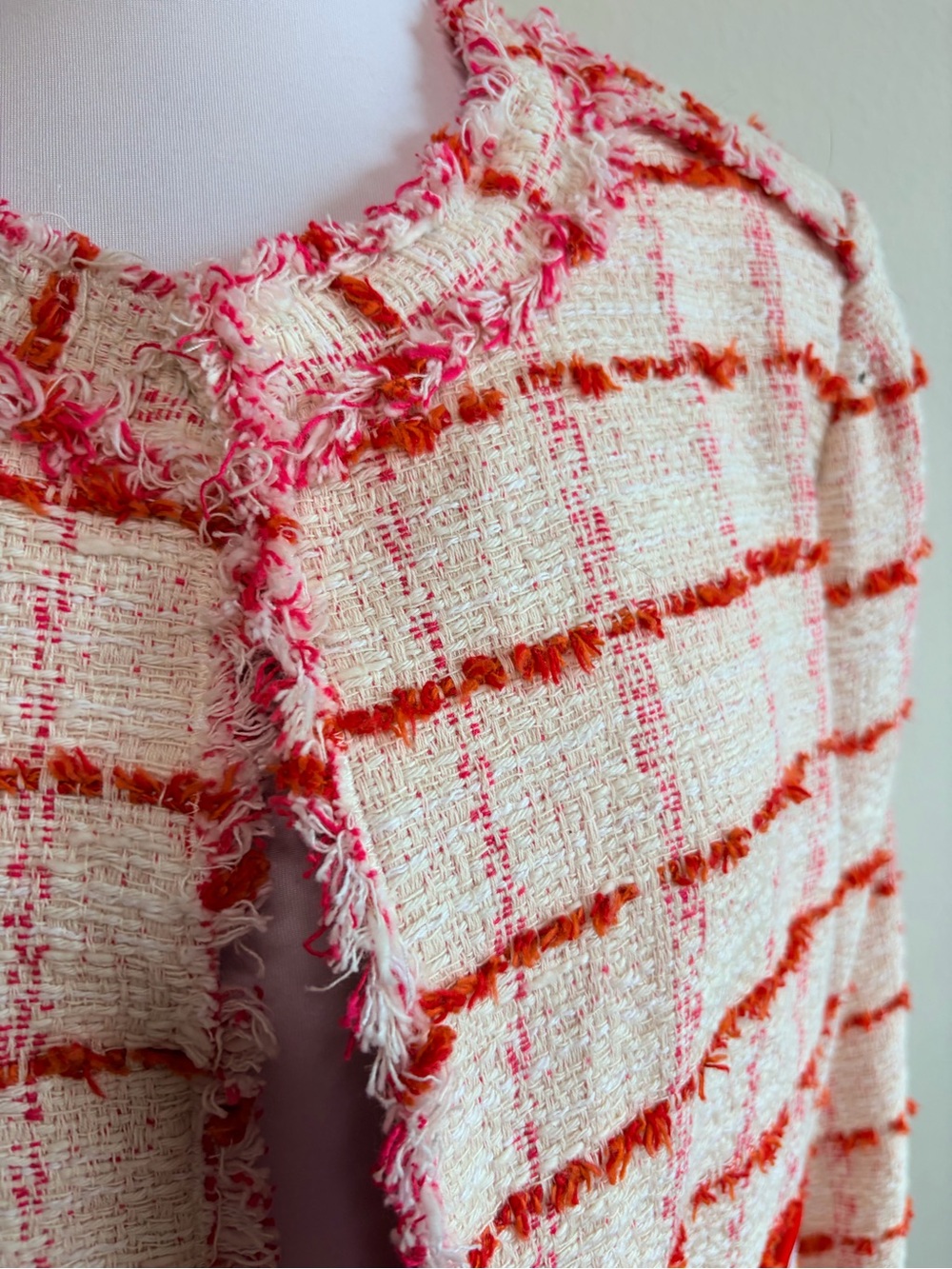 Pinko Cream and Coral Tweed Fringe Jacket - Picture 6 of 10